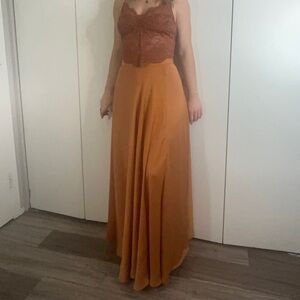 Akira gold flowy satin maxi skirt